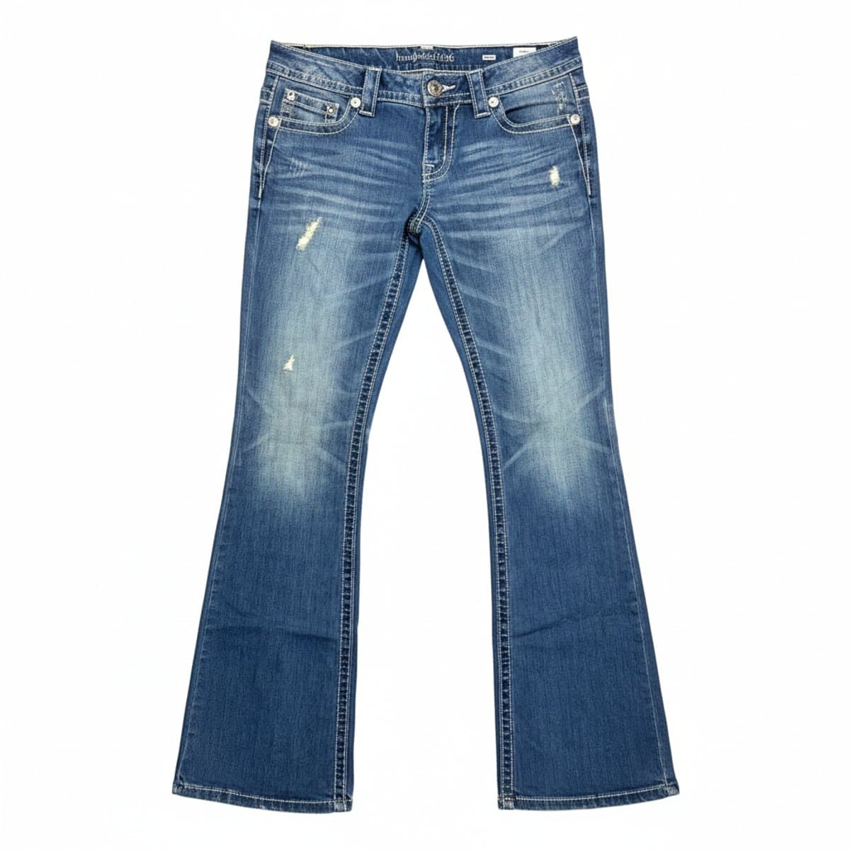 Miss Me Mid-Rise Distressed Bootcut Jeans