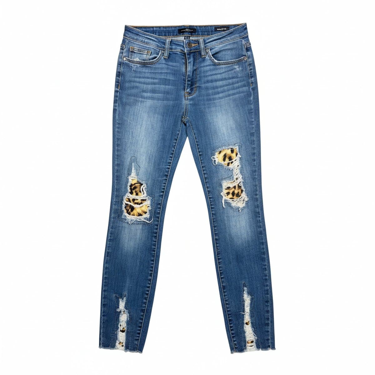 BKE Skinny Fit Distressed Jeans with Leopard Patchwork