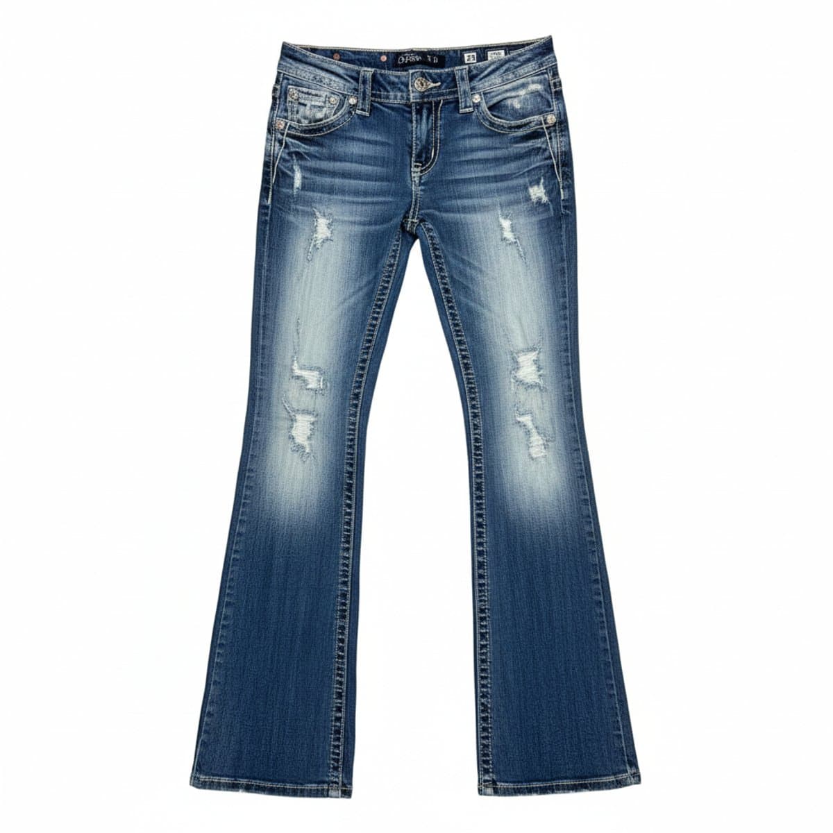 Miss Me Mid-Rise Distressed Bootcut Jeans