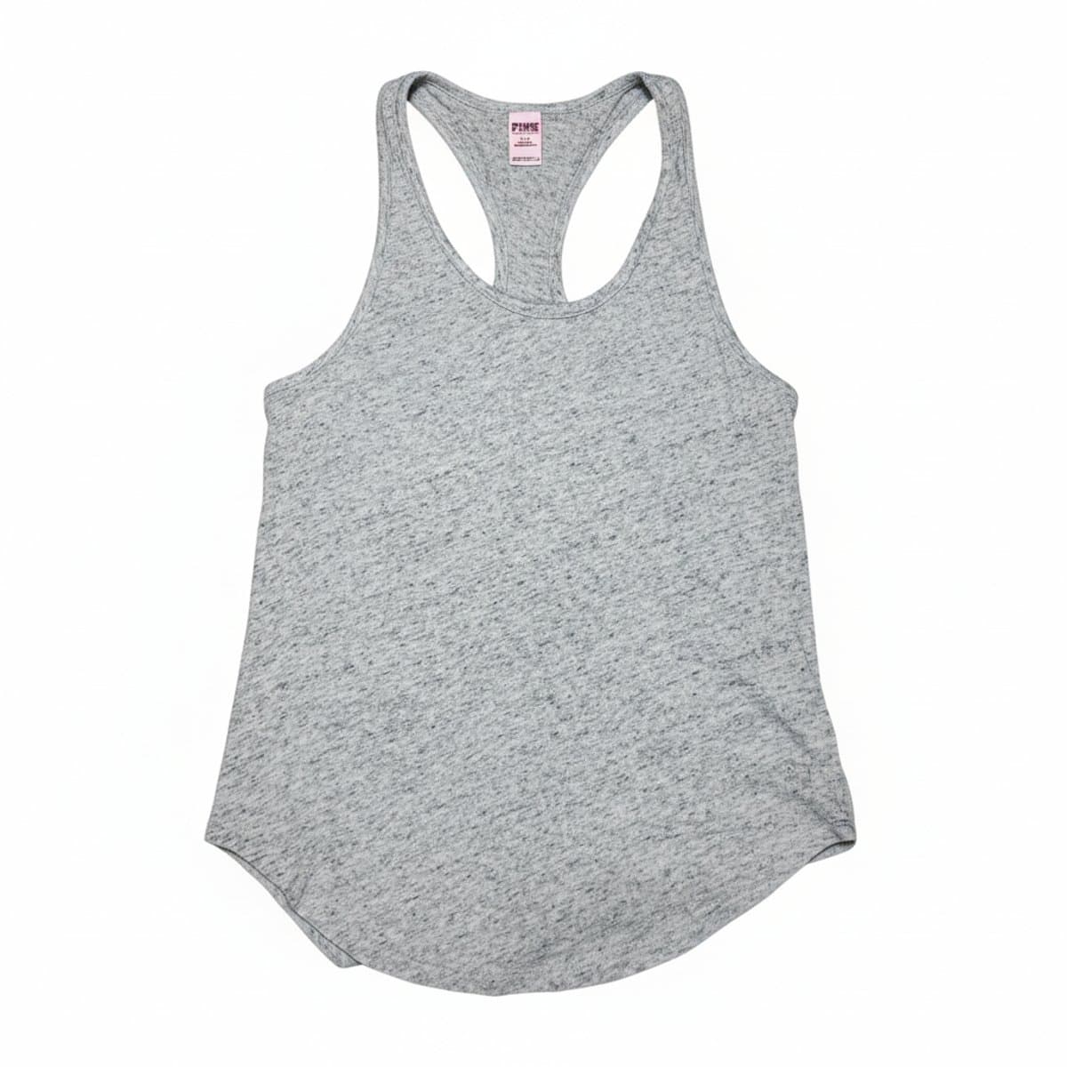 Women's Victoria's Secret PINK heather grey racerback tank top, soft jersey knit with subtle logo embroidery, available at handpicked306 boutique.