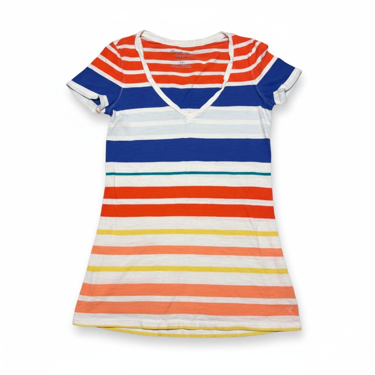 American Eagle Vibrant Multi-Stripe V-Neck Tee