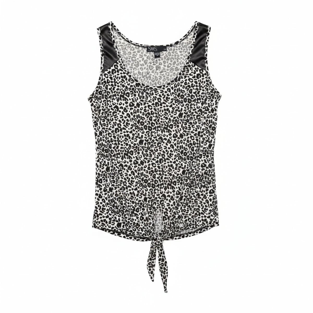 SWS Leopard Print Tie-Front Tank with Faux Leather Trim