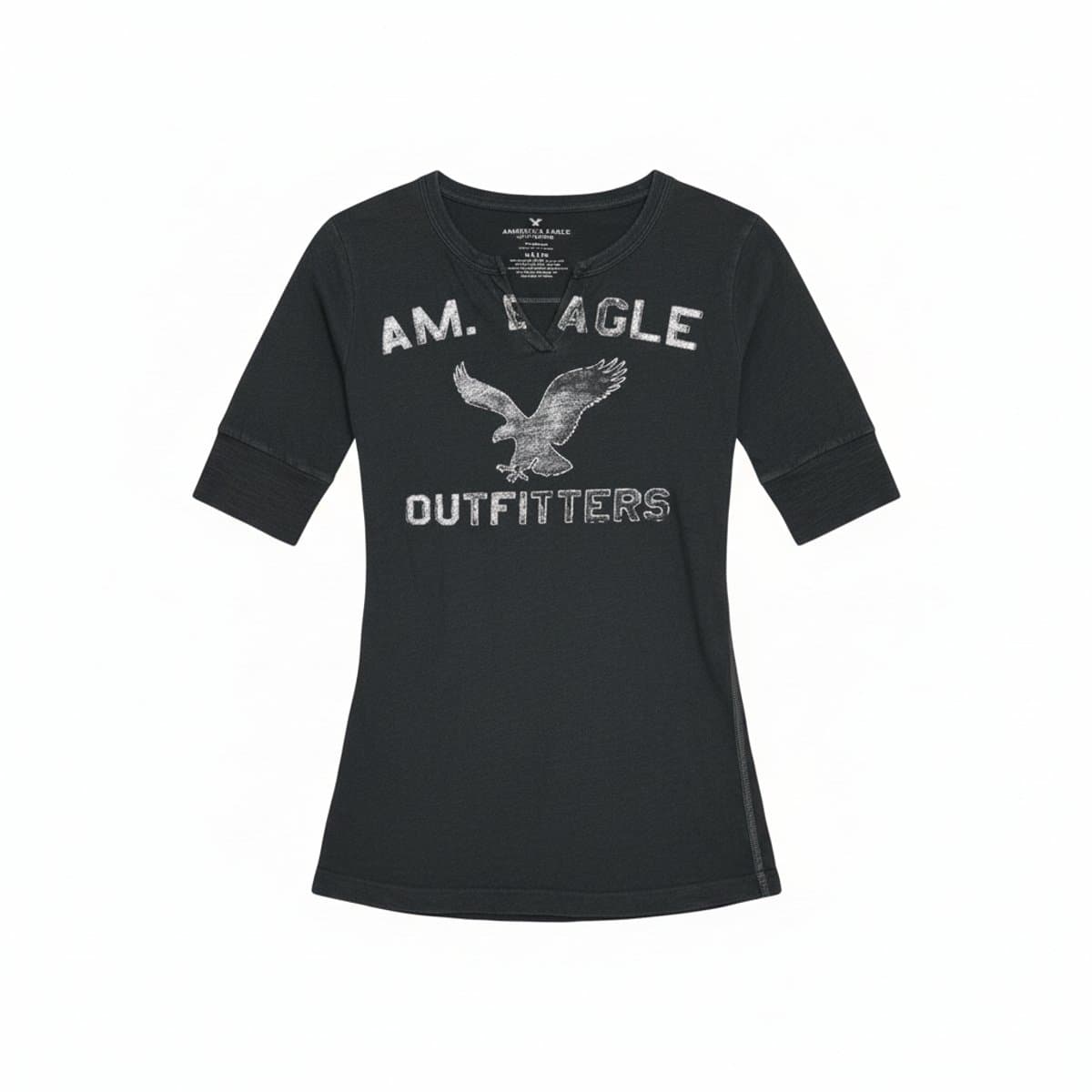 Vintage American Eagle Outfitters Black Logo Graphic Henley Top