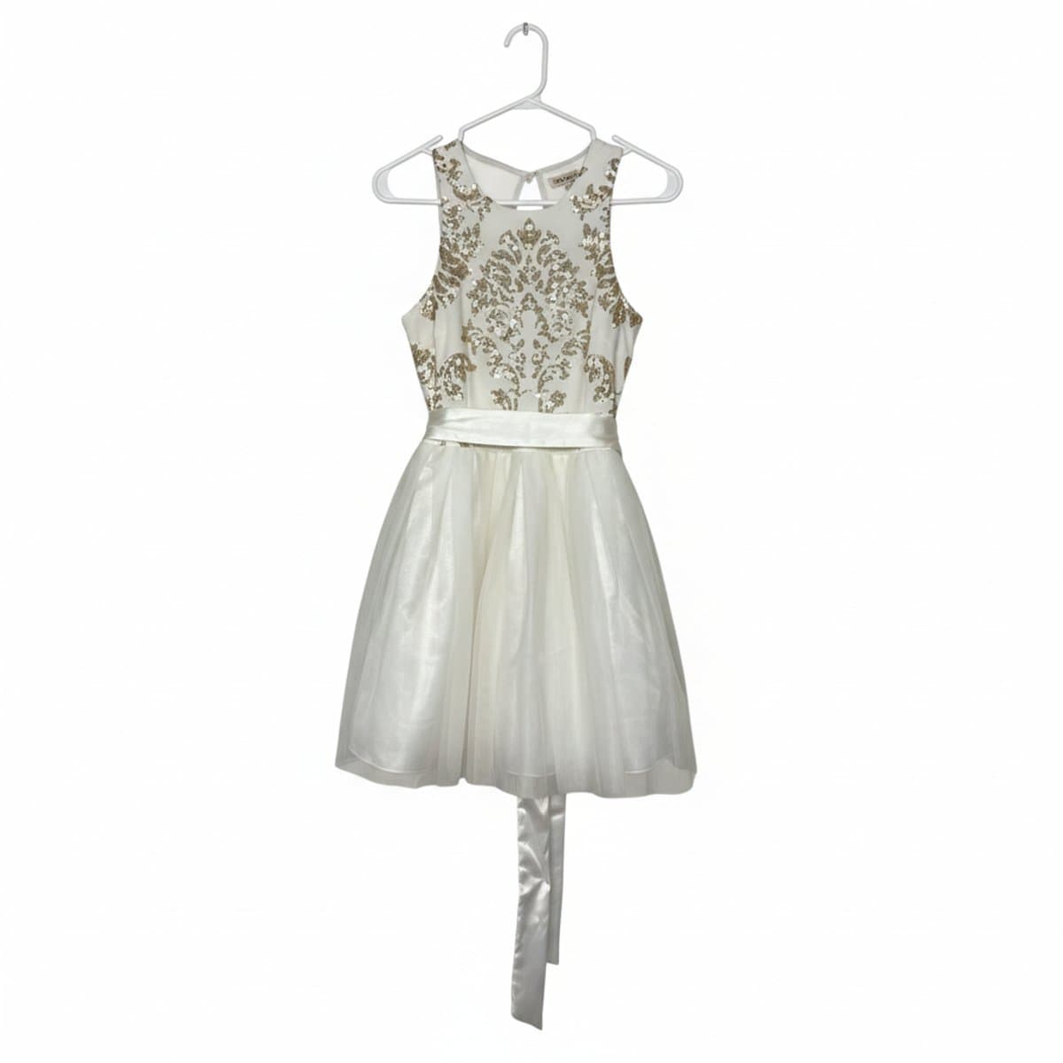 Glimmer & Grace Champagne Sequin Tulle Party Dress
