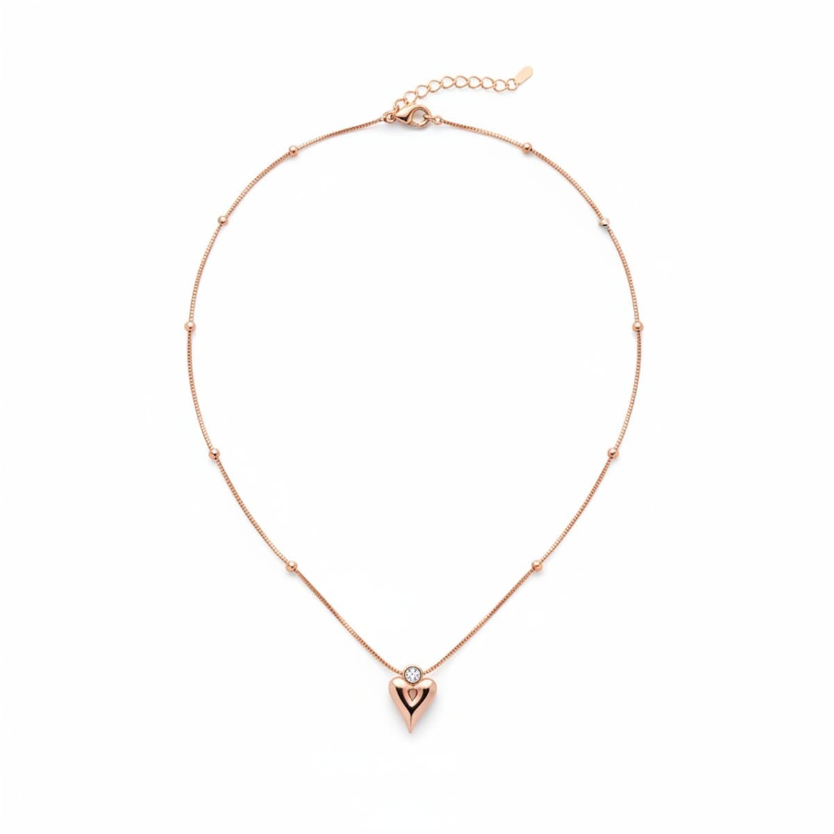 Dainty Gold-Tone Beaded Heart Pendant Necklace