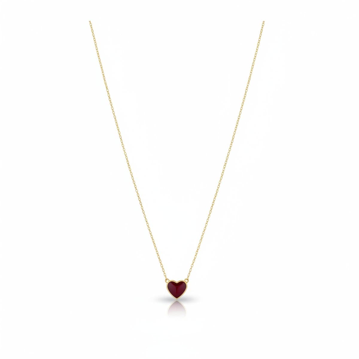 Minimalist Gold Tone Red Heart Pendant Necklace