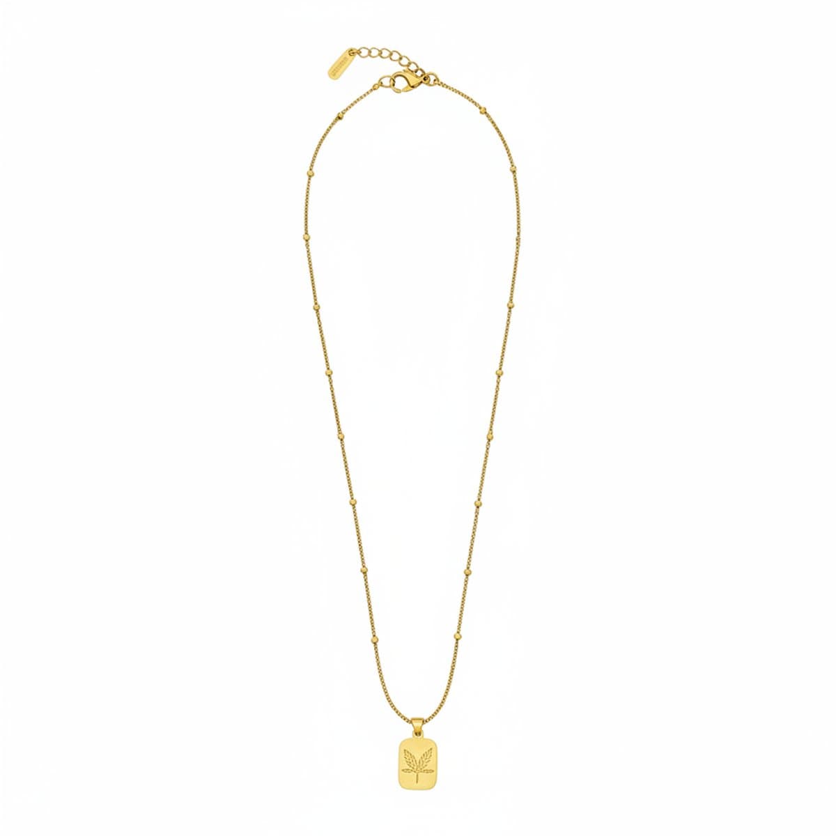 Minimalist Gold-Tone Station Chain Necklace with Embossed Pendant