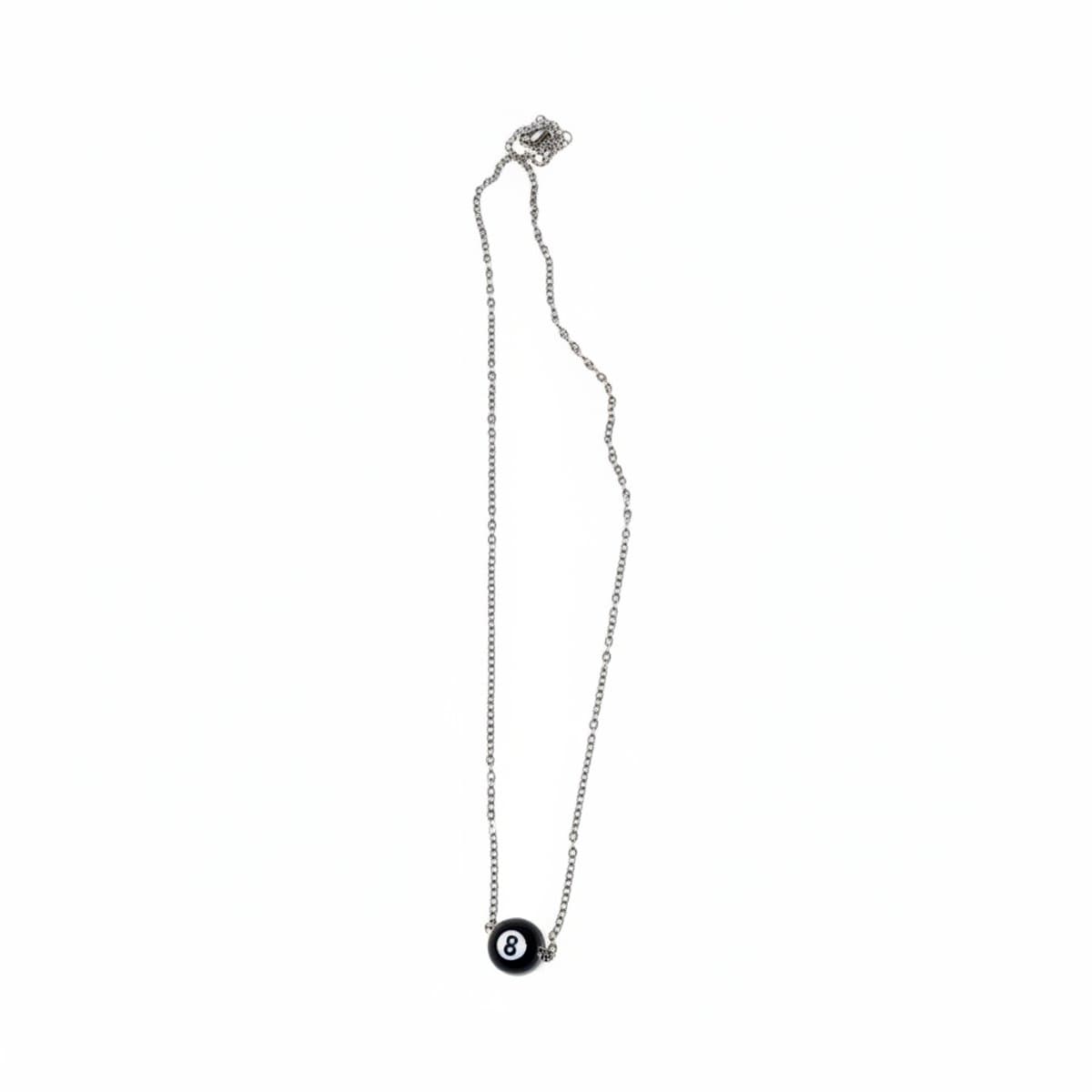 Retro 8-Ball Pendant Silver-Tone Chain Necklace