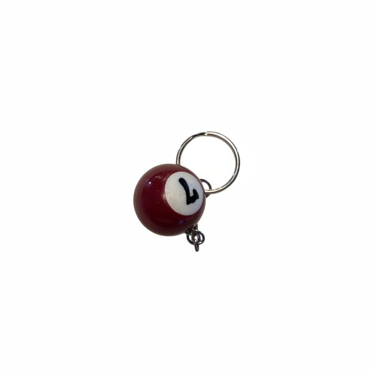 Vintage style number 7 billiard ball keychain with silver keyring, retro aesthetic accessory available at handpicked306 boutique.