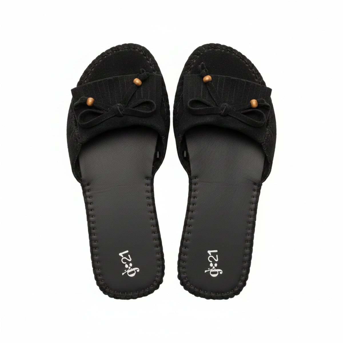 G:21 Bohemian Fringed Black Suede Mules