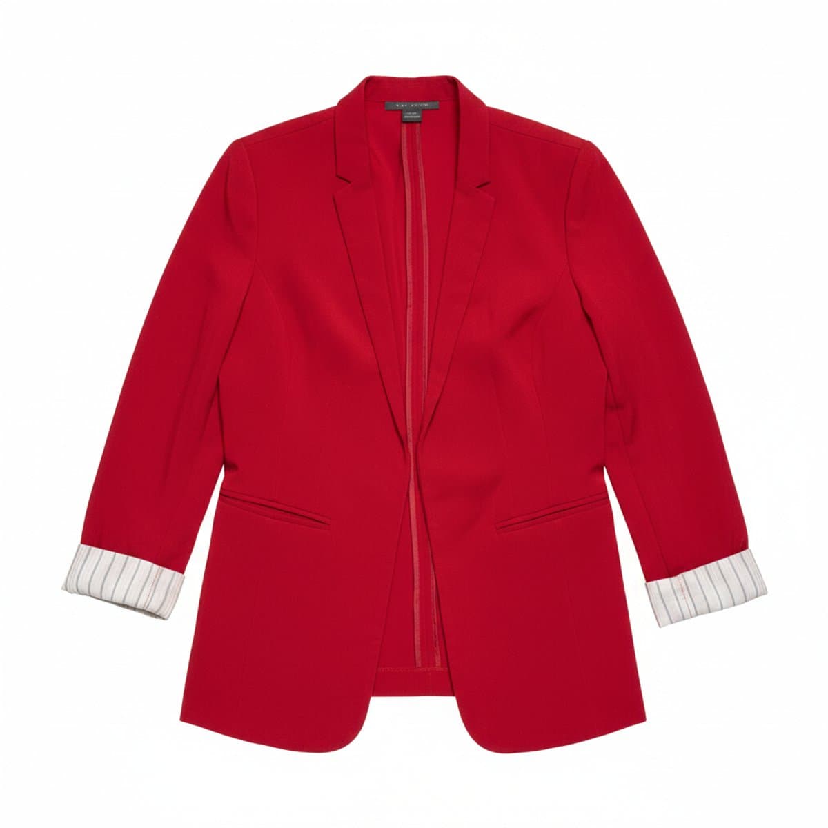 Suzy Shier Power Red Open-Front Blazer with Pinstripe Cuffs