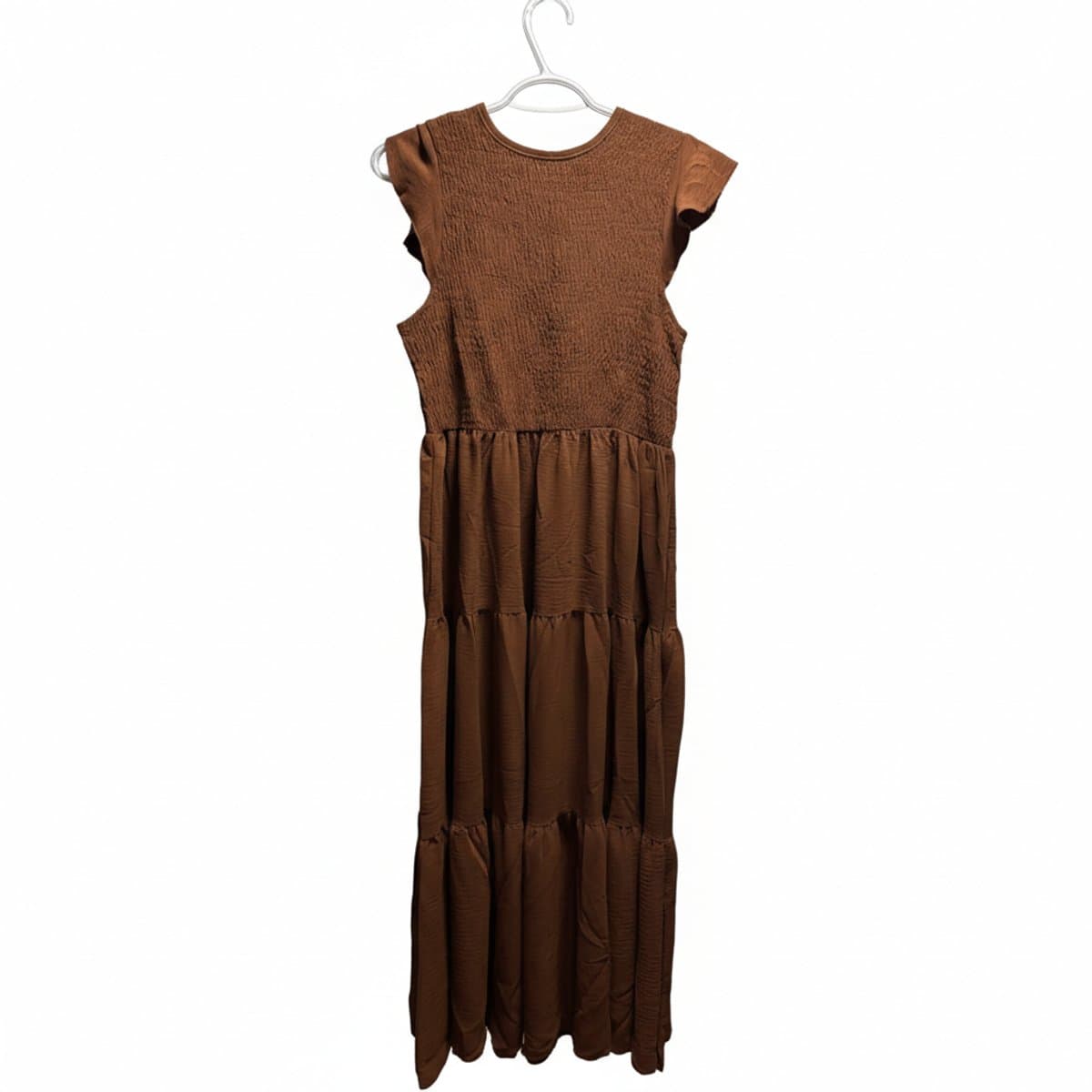 Terra Cotta Smocked Tiered Flutter Sleeve Maxi Dress