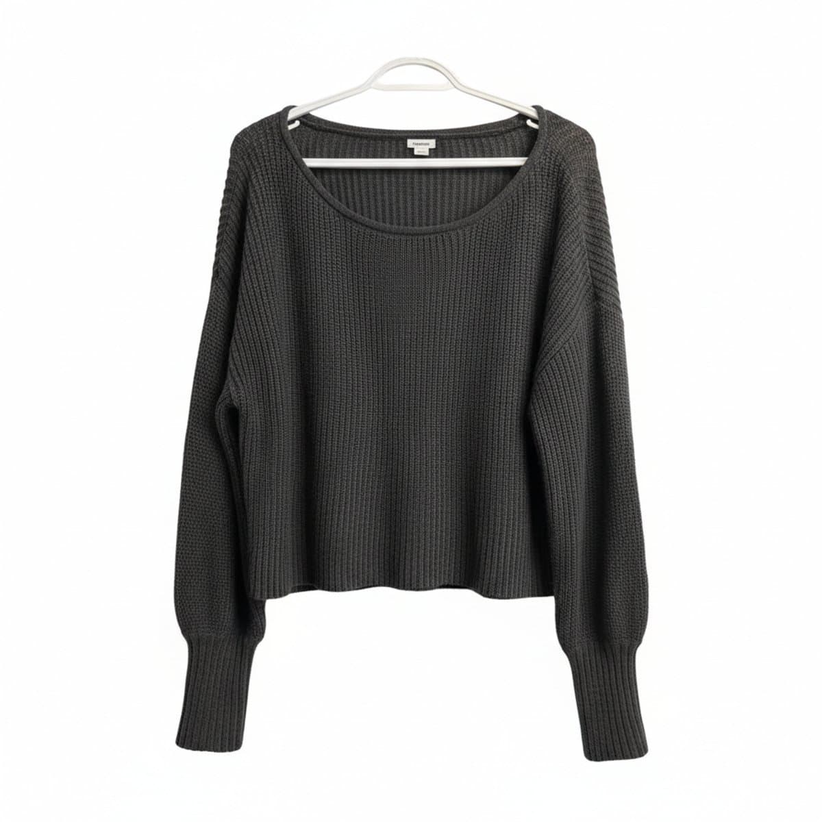Garage Charcoal Ribbed Balloon-Sleeve Sweater