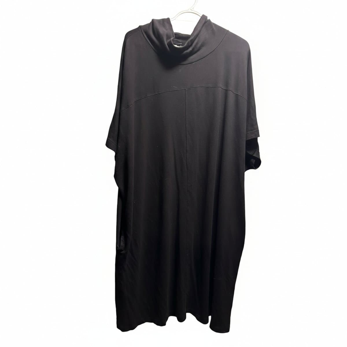 Noir Minimalist Oversized Funnel-Neck Knit Dress
