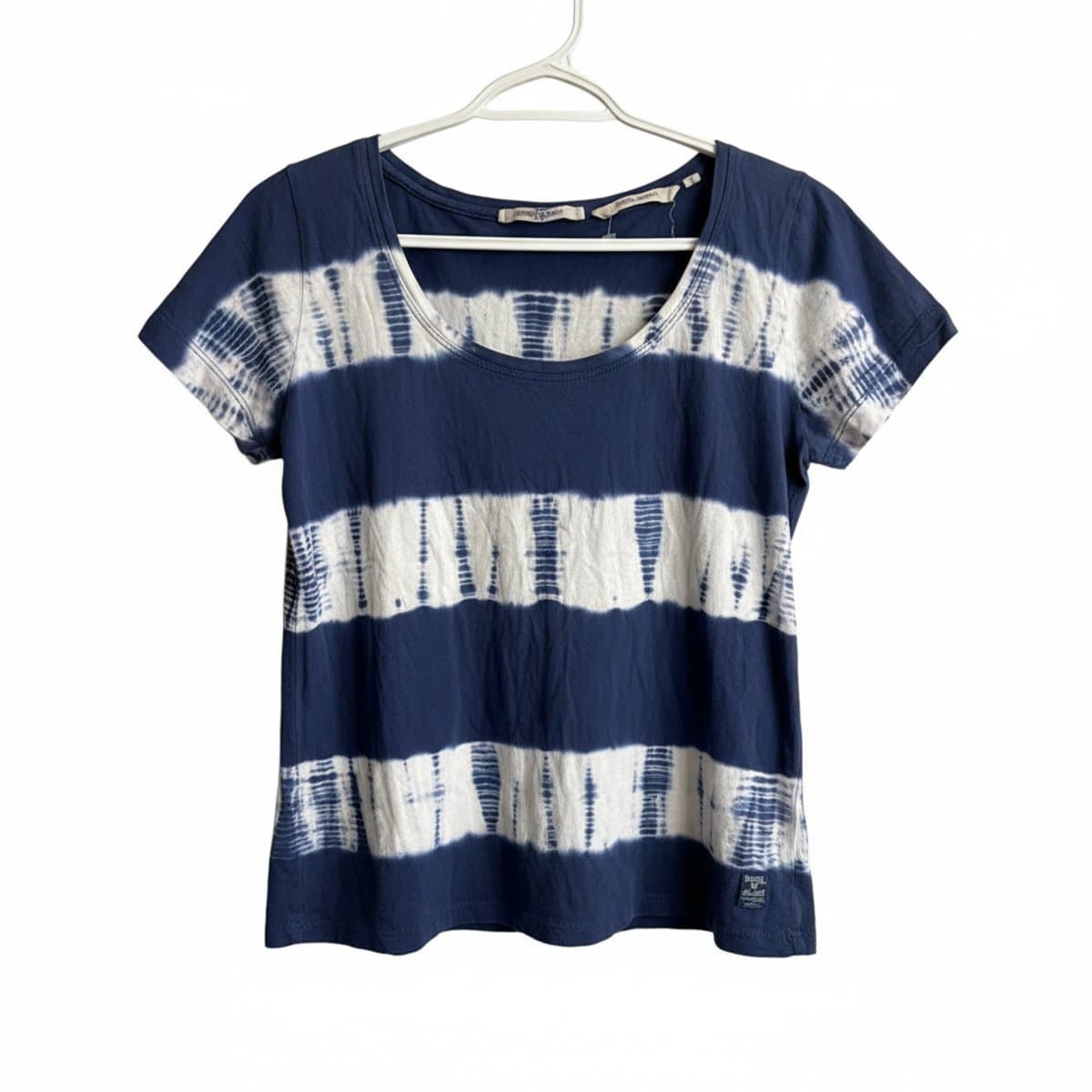 Garcia Jeans Shibori-Inspired Indigo Striped Tee with Back Zip