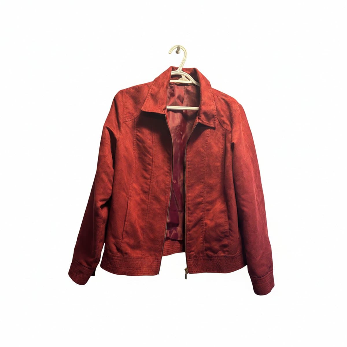 Vintage Crimson Faux Suede Paneled Zip-Up Jacket