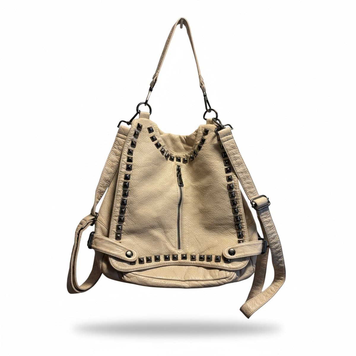 Urban Edge Studded Convertible Backpack in Cream