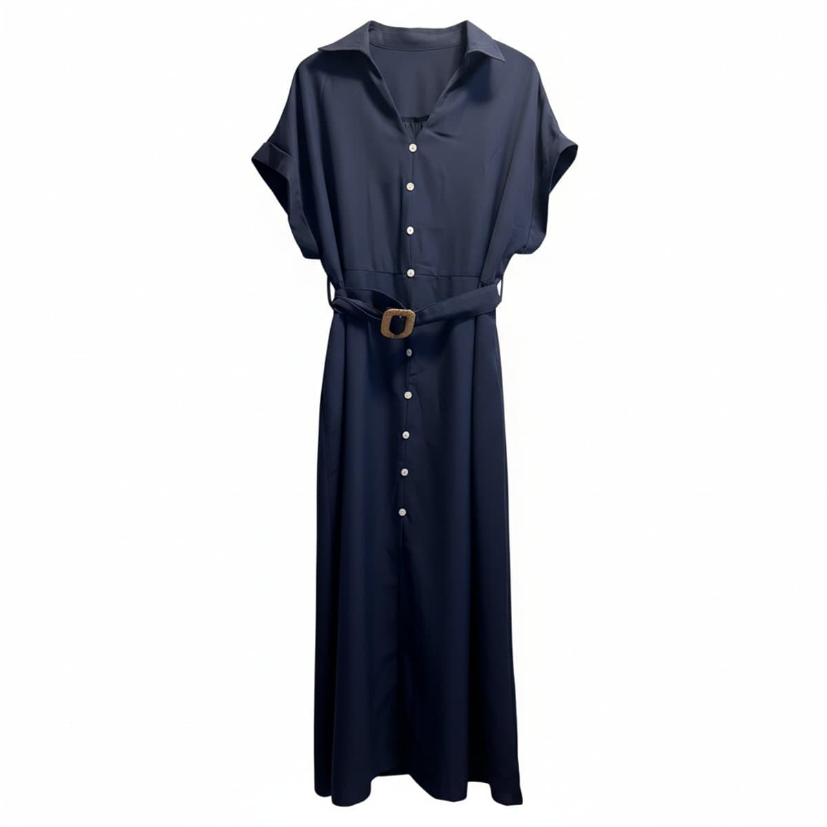 Midnight Navy Belted Safari Midi Dress
