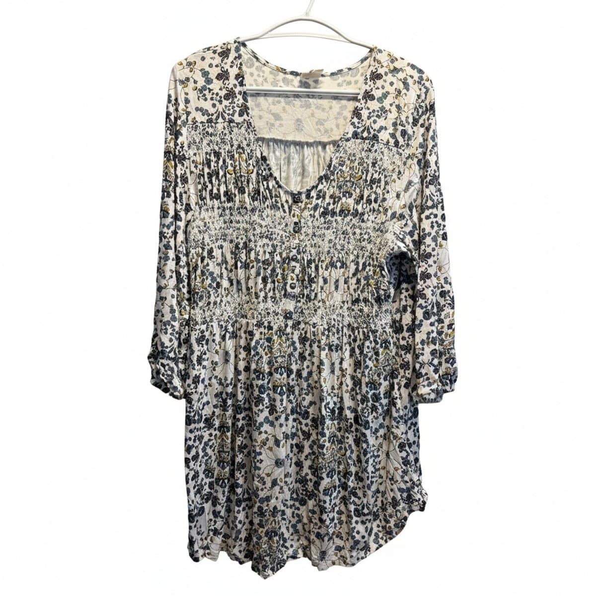 Vintage-Inspired Smocked Floral Boho Tunic