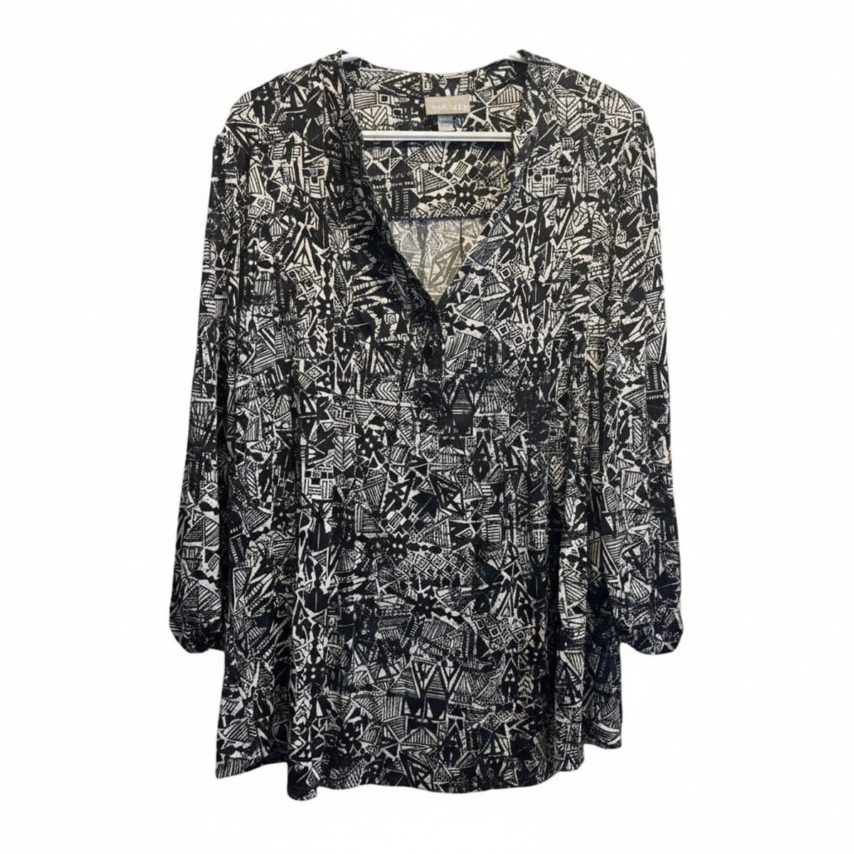 Roz & Ali Monochrome Geometric Print V-Neck Tunic