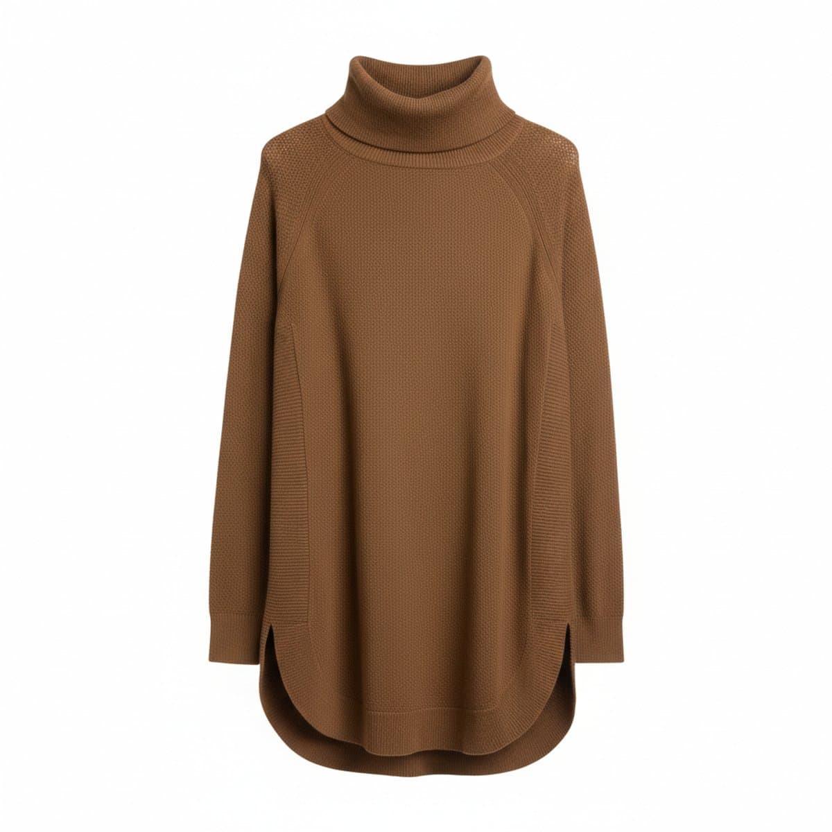 Timeless Tobacco Textured Knit Oversized Turtleneck Tunic