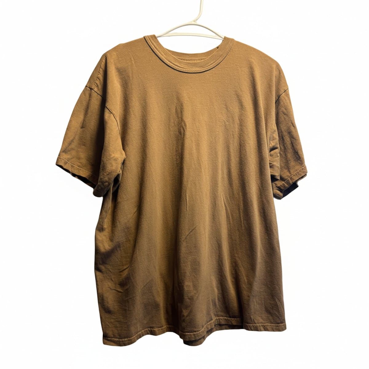 Tobacco Hued Essential Cotton Crew Neck T-Shirt