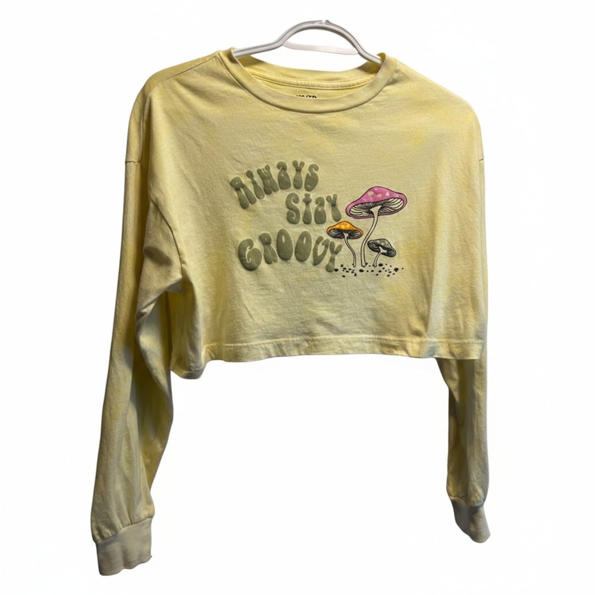 Retro-Inspired 'Always Stay Groovy' Mushroom Cropped Long Sleeve