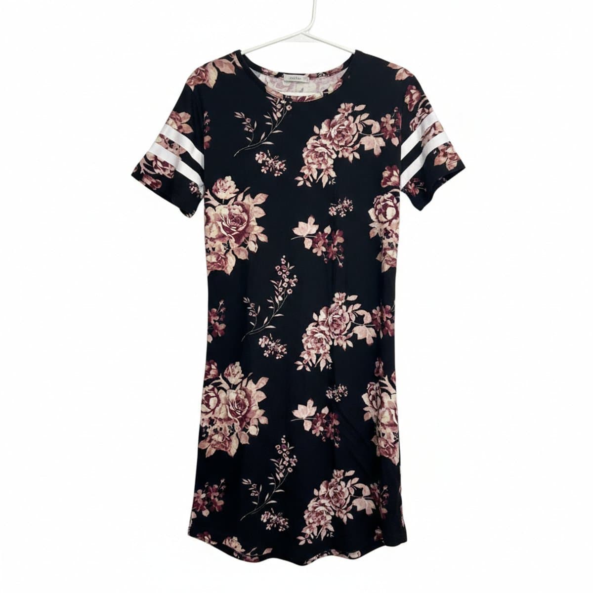 Sporty Chic Dark Floral Varsity Mini Dress pj 