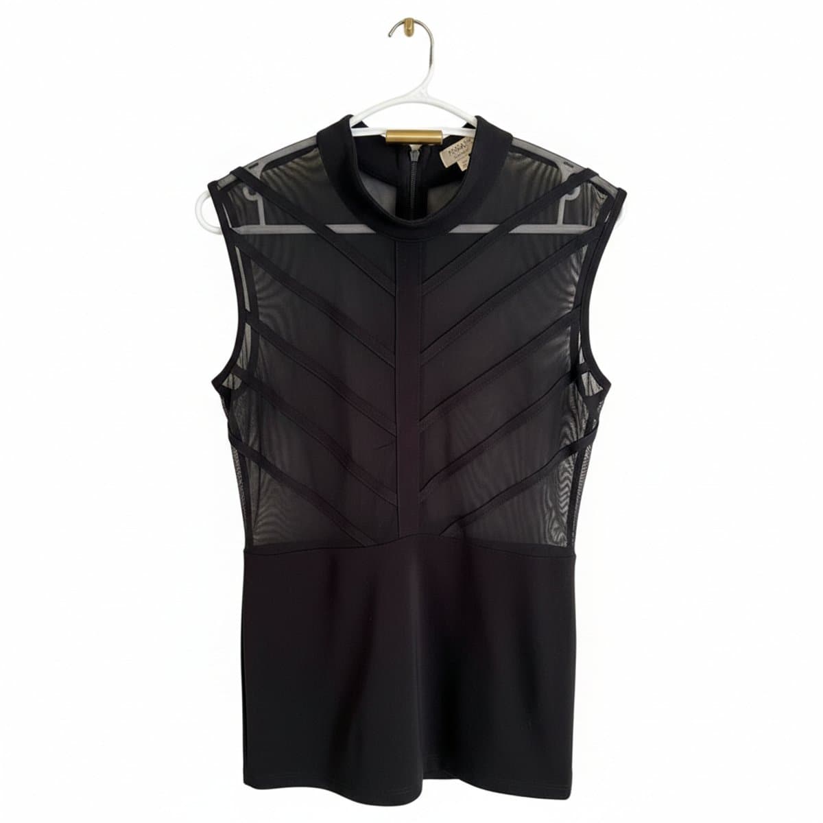 Noir Mesh Chevron High-Neck dress