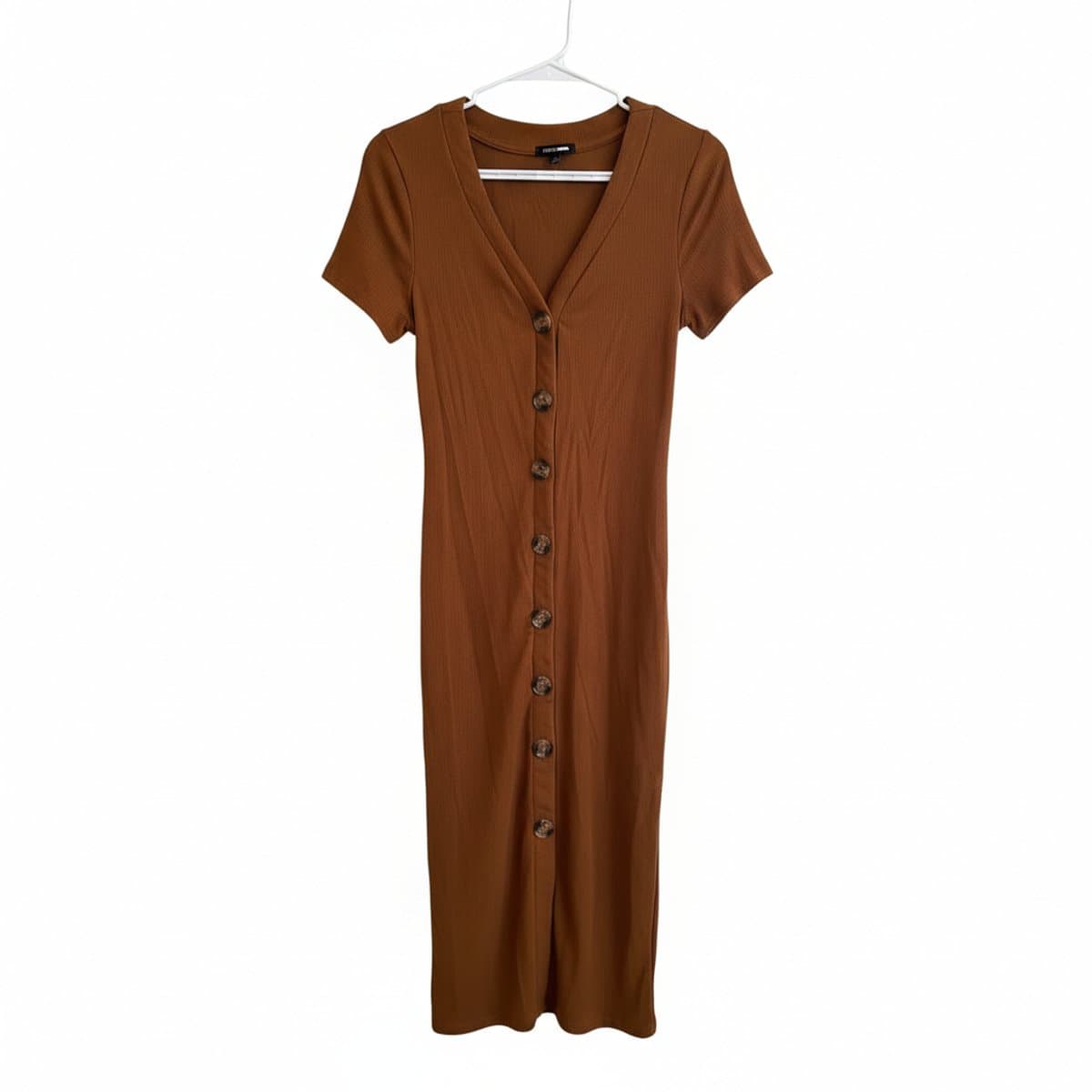 Rust Radiance Ribbed Button-Down Dress