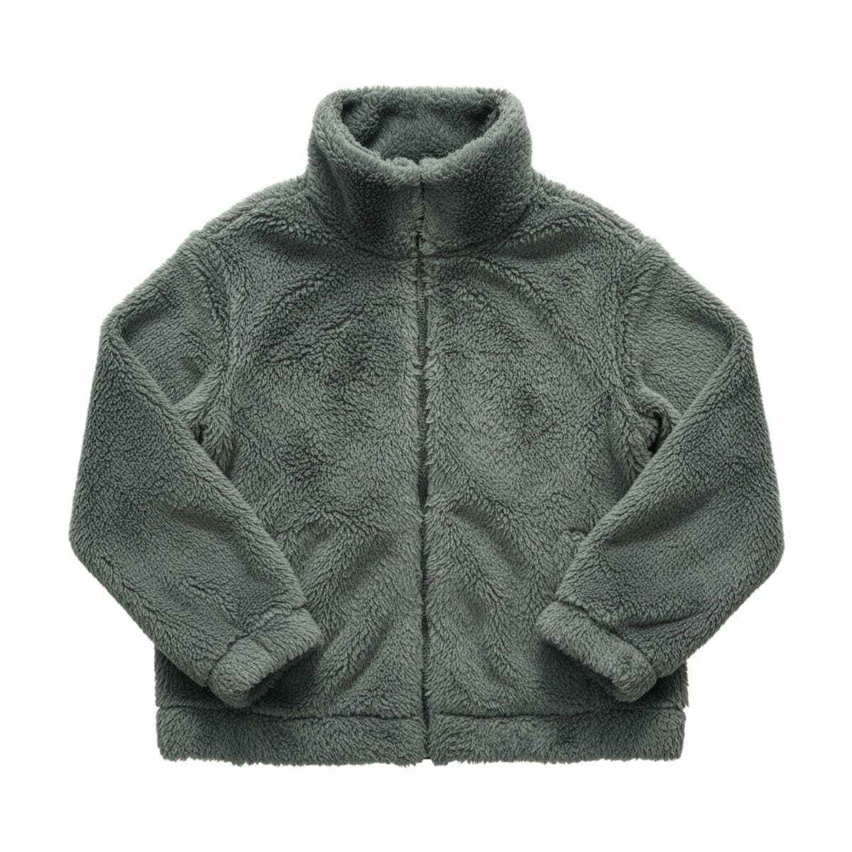 Cloud-Soft Sage Teddy Zip-Up Jacket