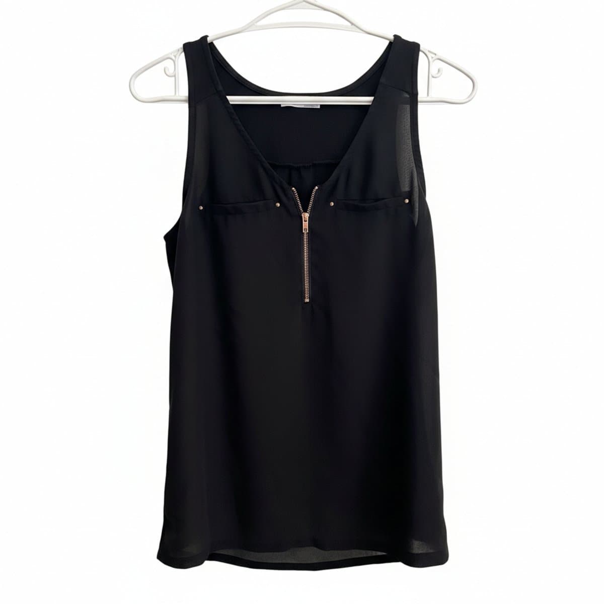 Elegant Dex Mixed-Media Zipper Front Blouse - Midnight Black