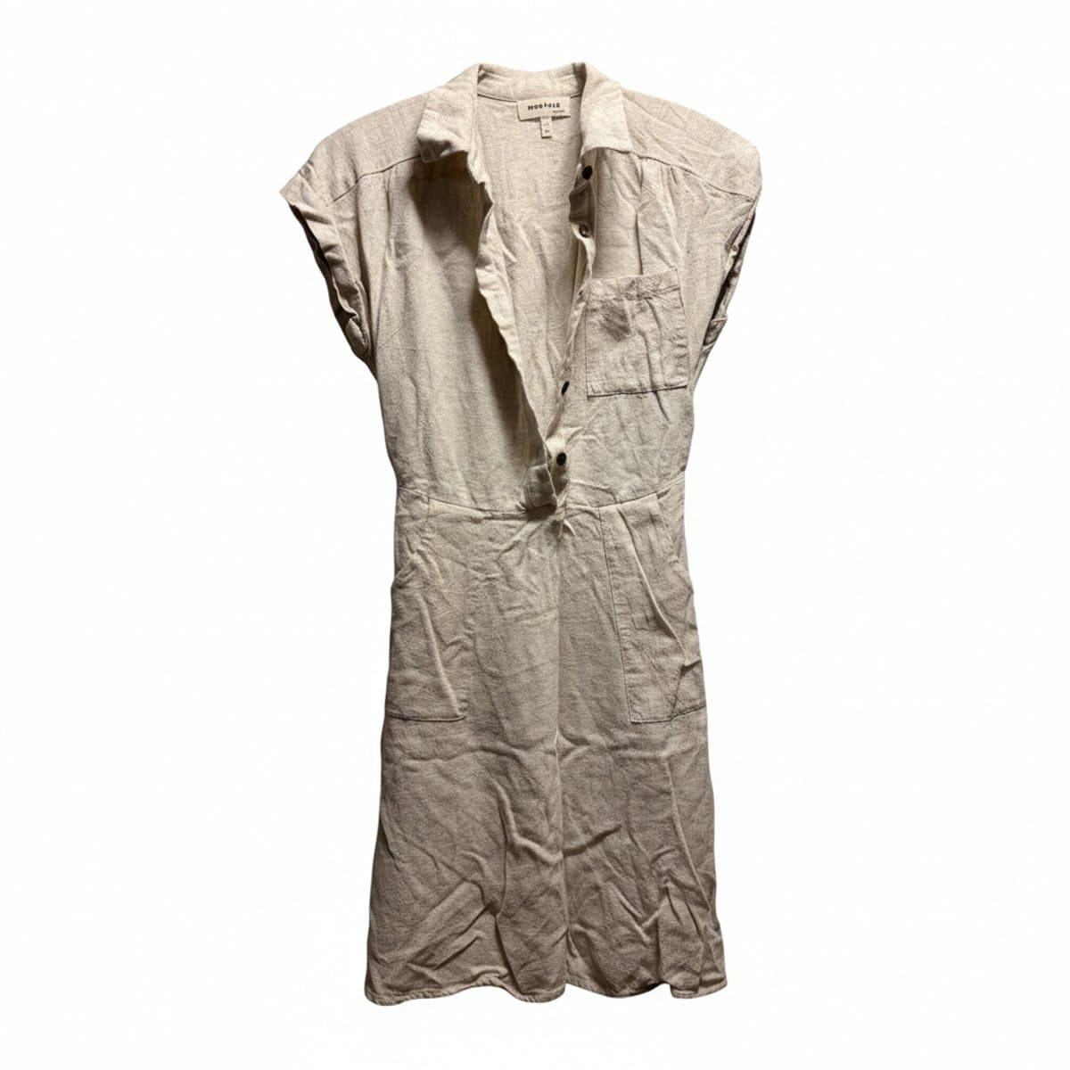 Monteau LA Oatmeal Linen-Blend Utility Shirt Dress