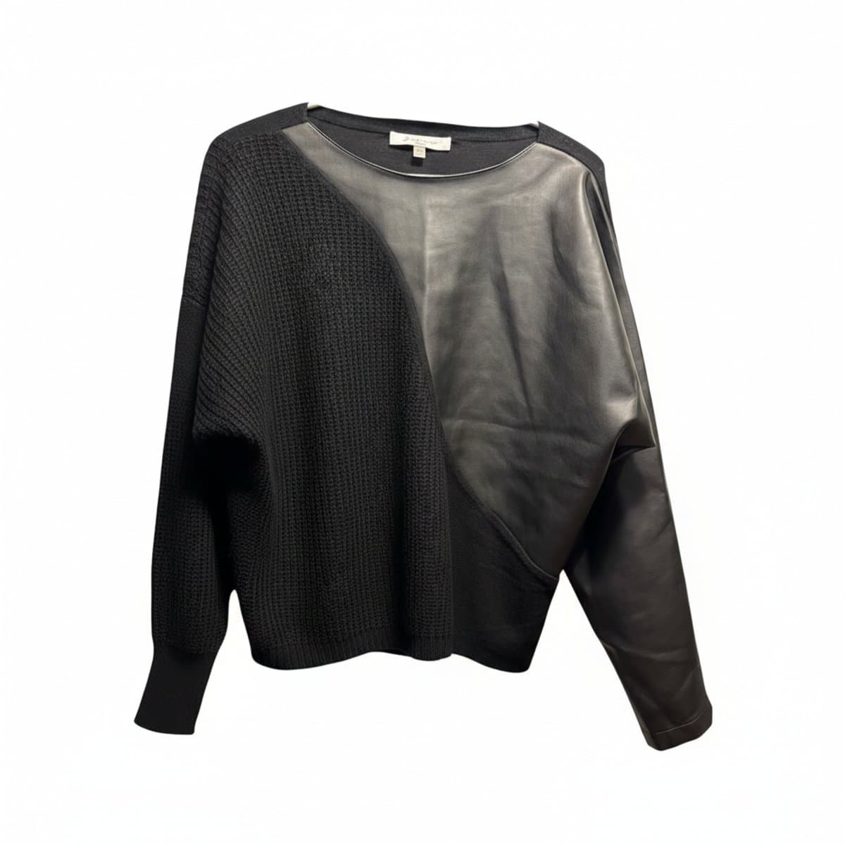 Siani Milano Architectural Mixed-Media Faux Leather Knit Top