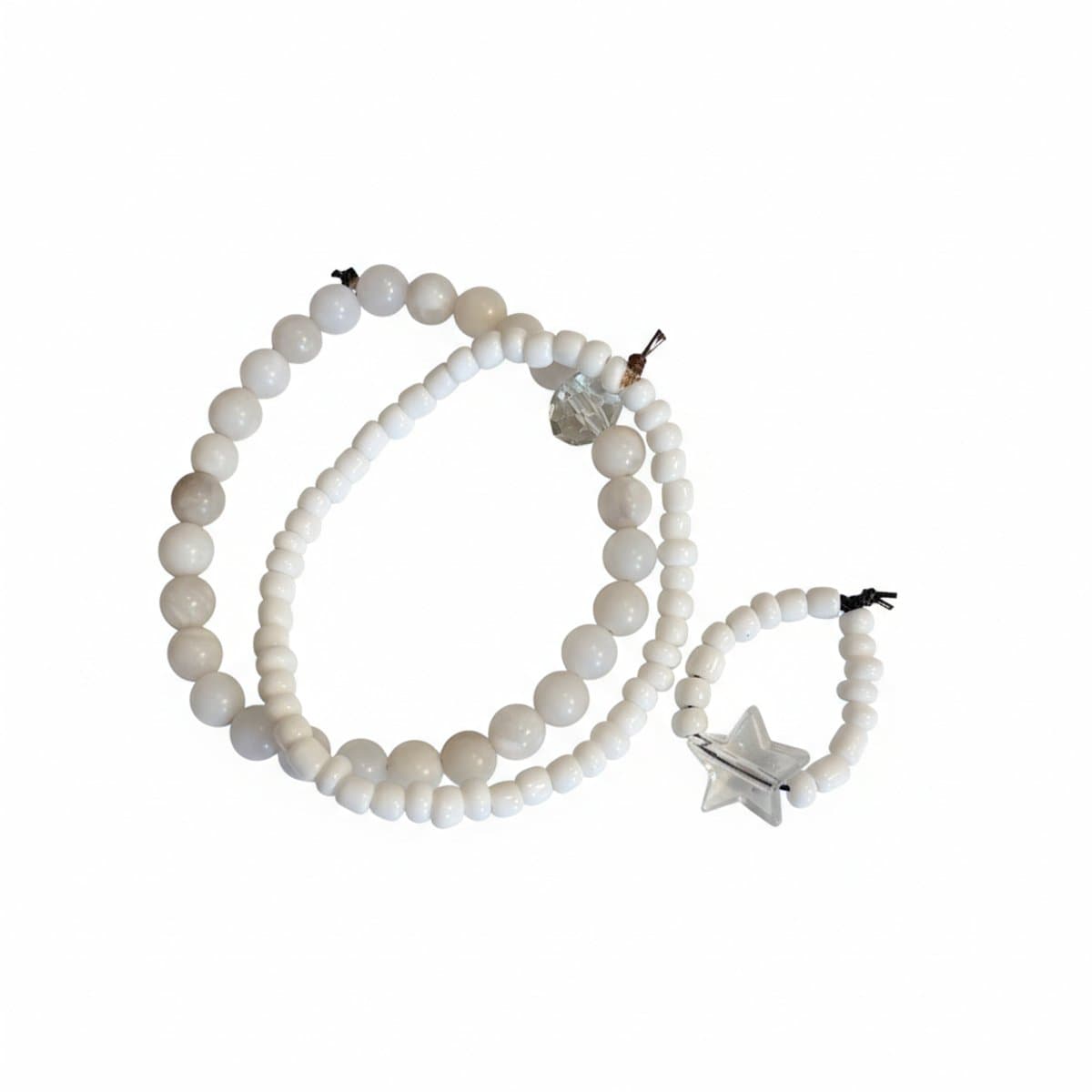 Celestial Minimalist White Beaded Bracelet & Ring Set