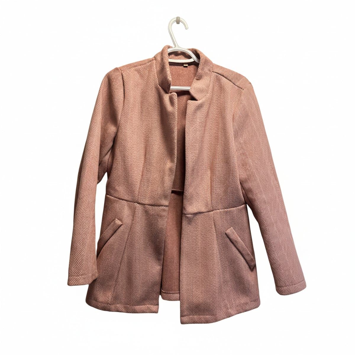 Chic Rosewood Herringbone Tailored Peplum Jacket