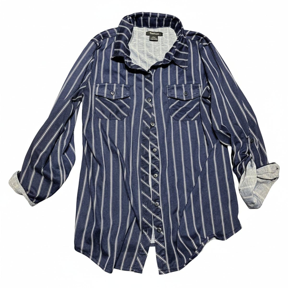 Tattoo Navy & White Pinstripe Utility Button-Down Shirt