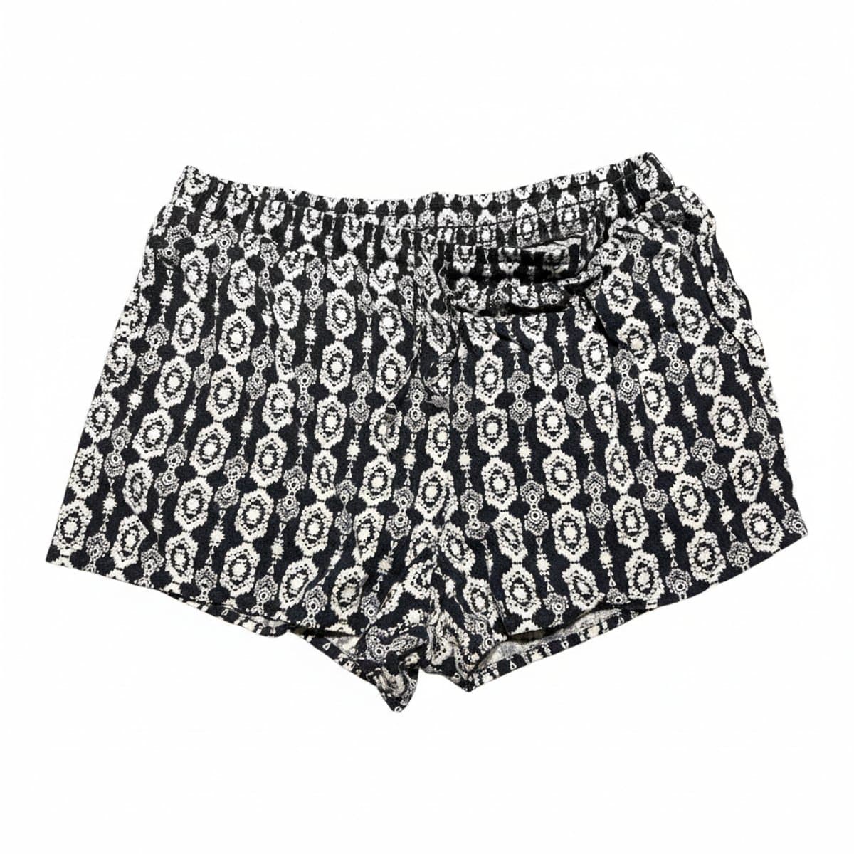 Black & White Geo-Print Boho Drawstring Lounge Shorts