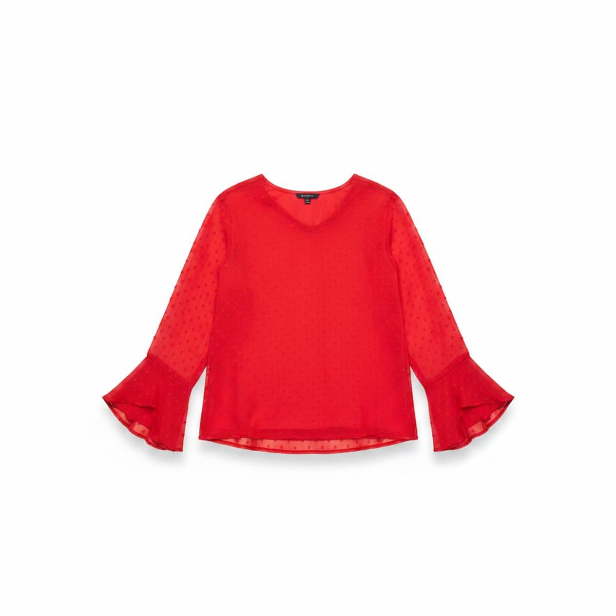 ELAN Vibrant Red Swiss Dot Blouse with Flutter Sleeves