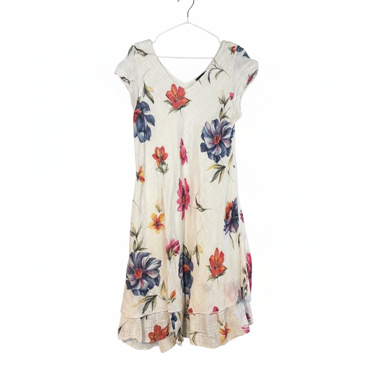 Vintage-Inspired Floral Textured V-Neck Summer Dress