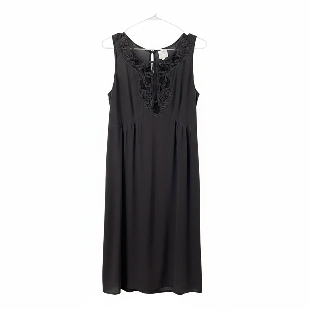 Garnet Hill Elegant Charcoal Silk Embroidered Sleeveless Dress