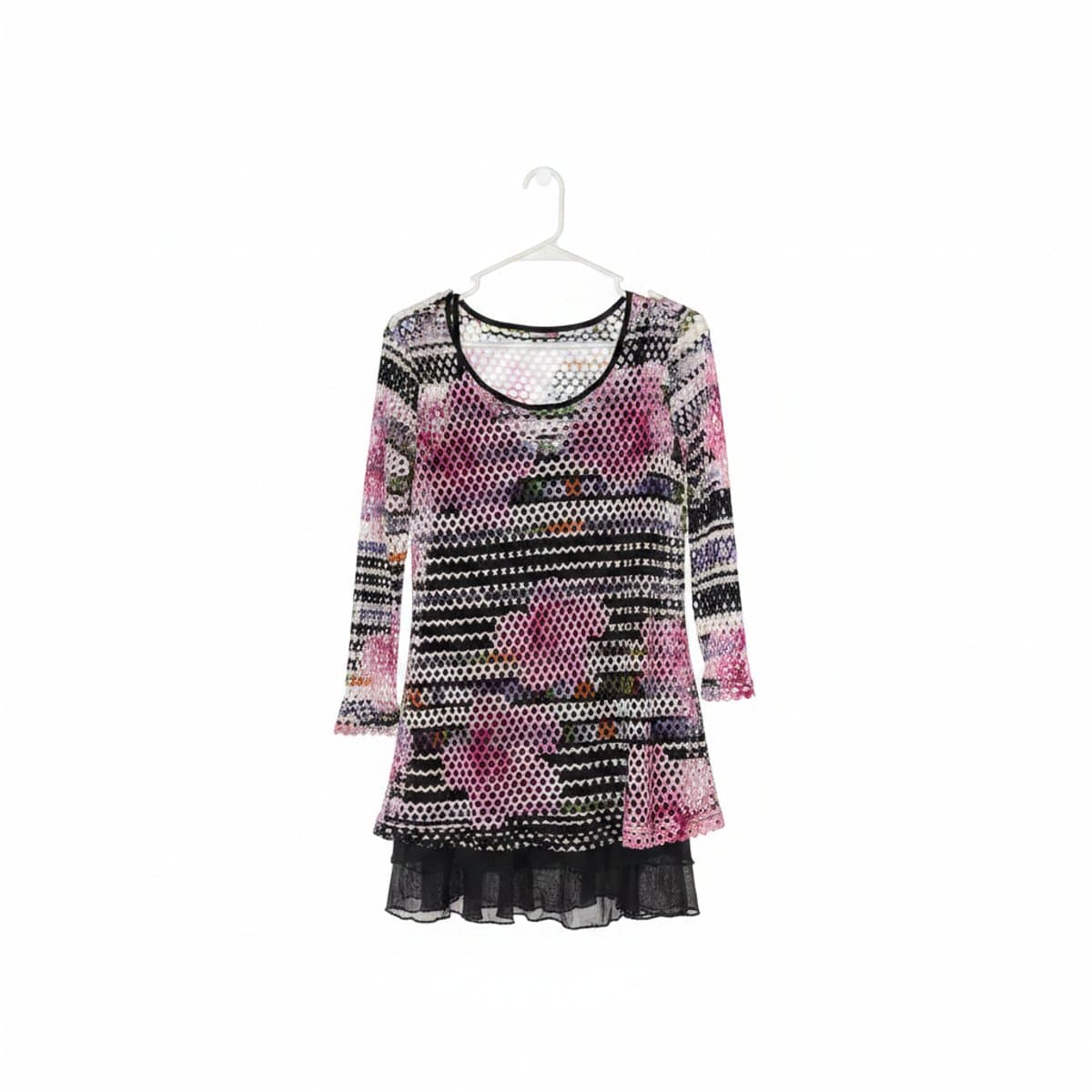 Vintage Boho Floral Open-Knit Layered Tunic