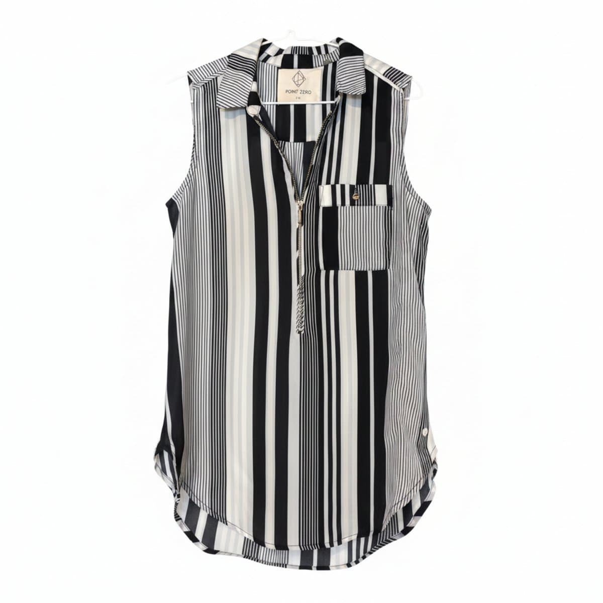 Point Zero Monochrome Vertical Stripe Zipper Blouse