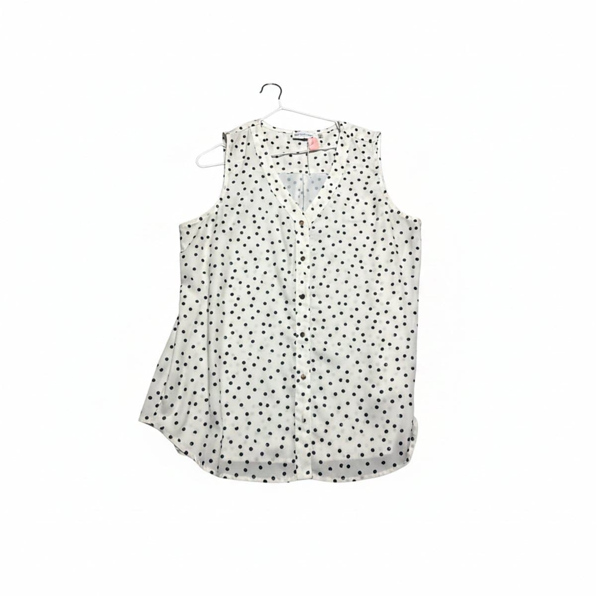 Point Zero Vintage Polka Dot Button-Down Sleeveless Blouse