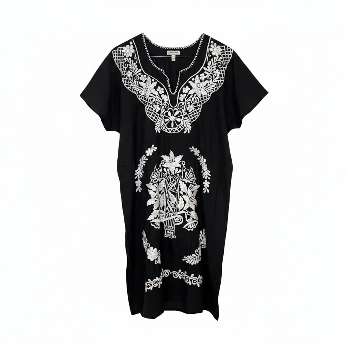 Bohemian Black & White Embroidered Tunic Dress