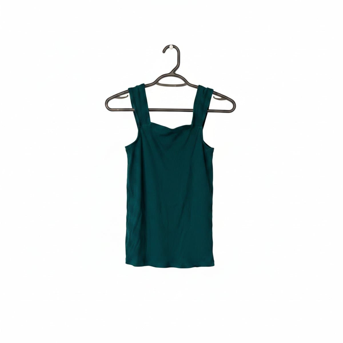 Womens vibrant emerald green ribbed tank top with wide straps, minimalist style, available at handpicked306 boutique in Carlyle SK.