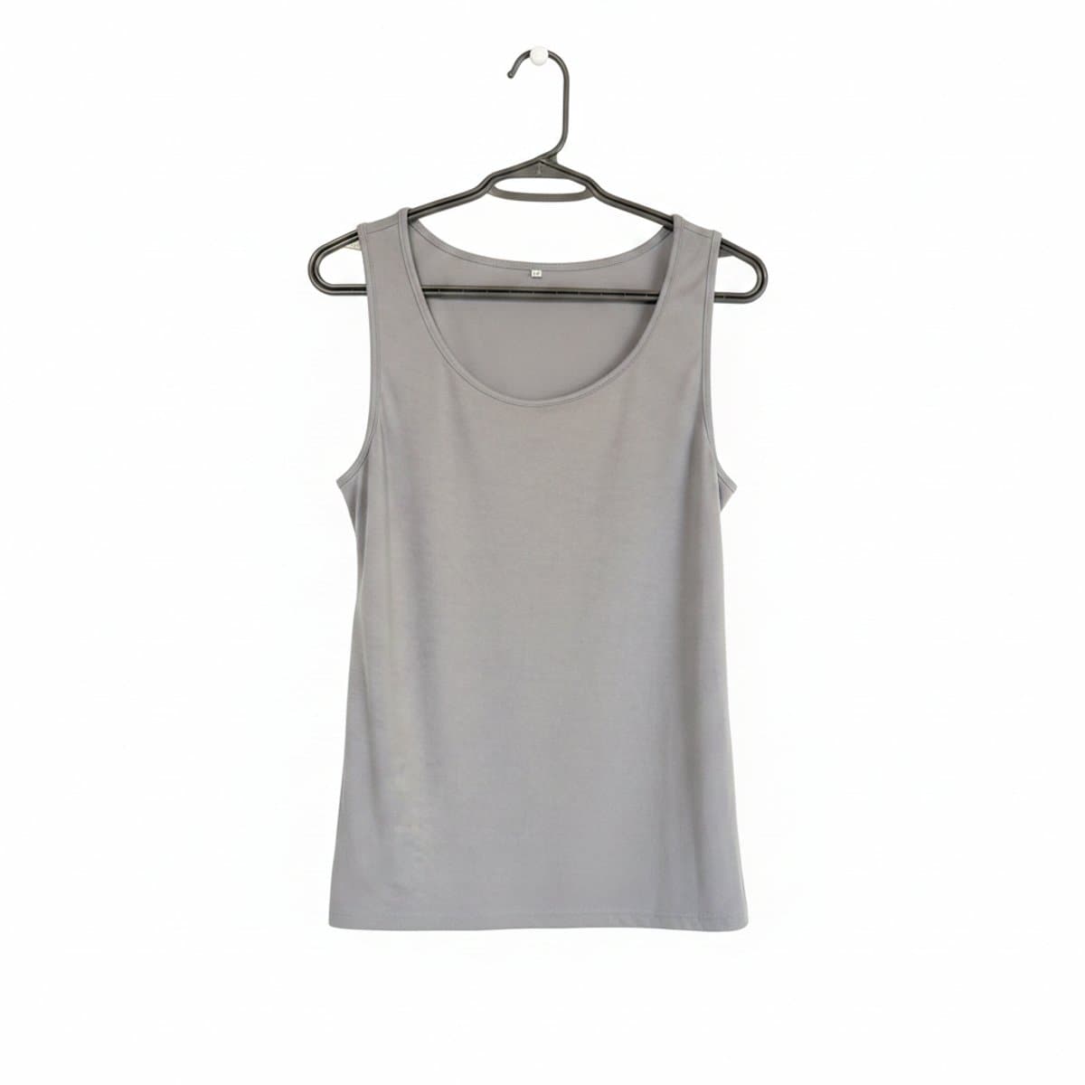 Minimalist soft grey scoop-neck tank top, comfortable everyday essential, available at handpicked306 boutique in Carlyle SK.
