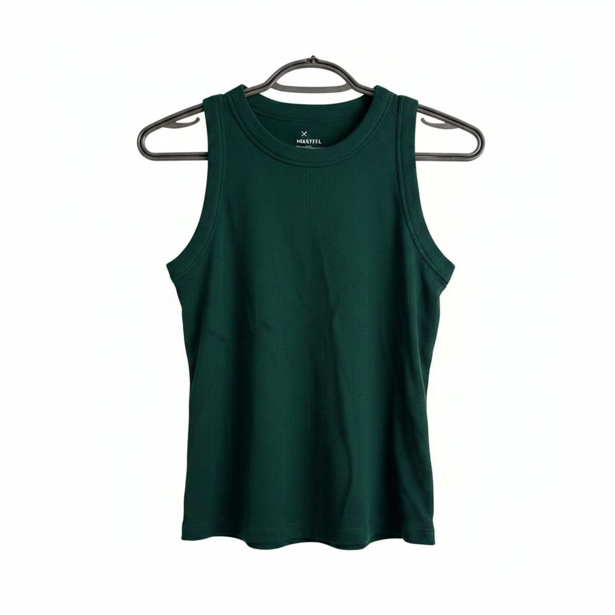 Womens Oak and Fort forest green high-neck tank top, minimalist basic style, available at handpicked306 boutique in Carlyle SK.