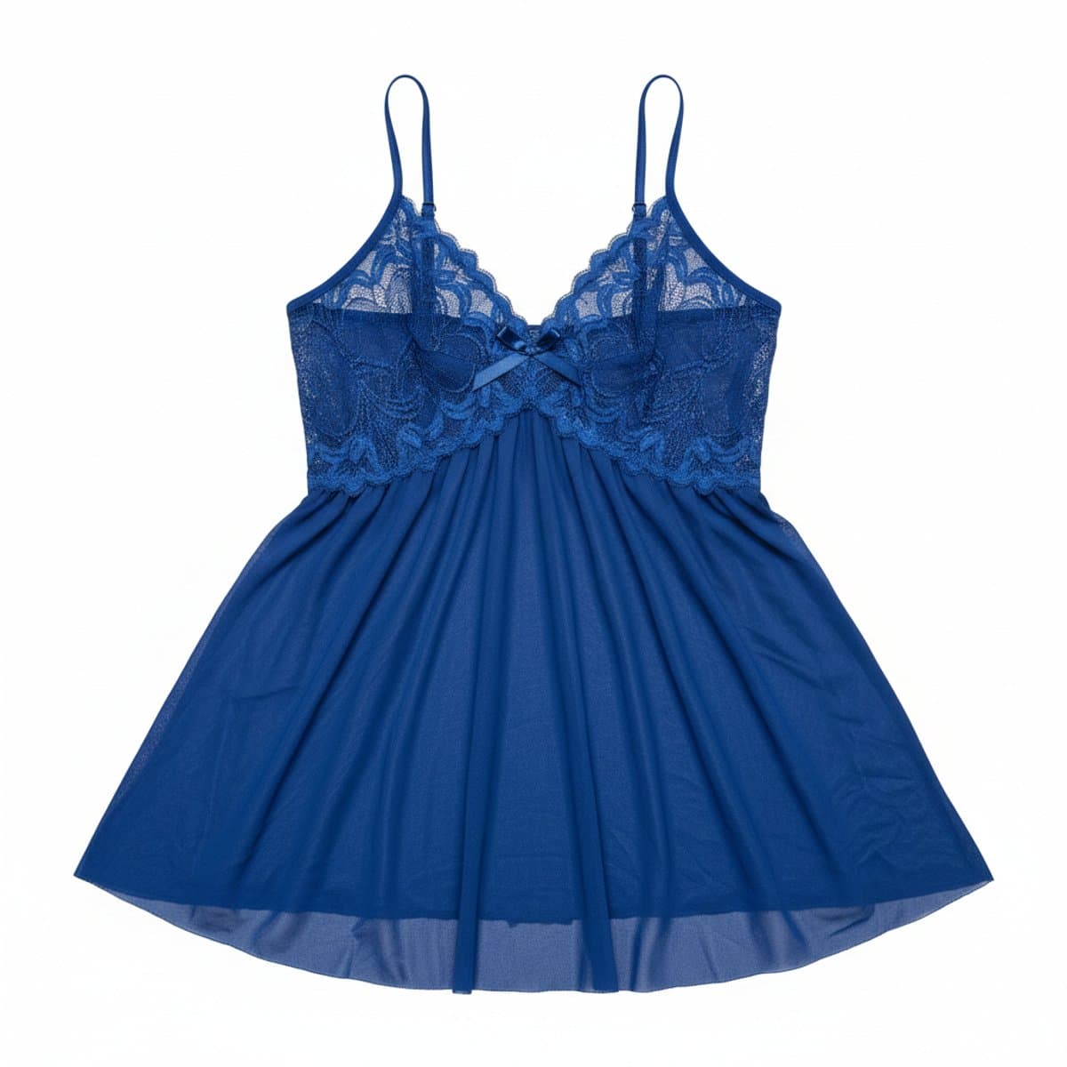 Women's Victoria's Secret royal blue lace and mesh babydoll with adjustable straps, available at handpicked306 boutique in Carlyle SK.