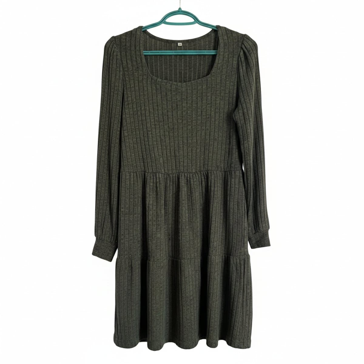 Unbranded Olive Ribbed Long Sleeve Dress